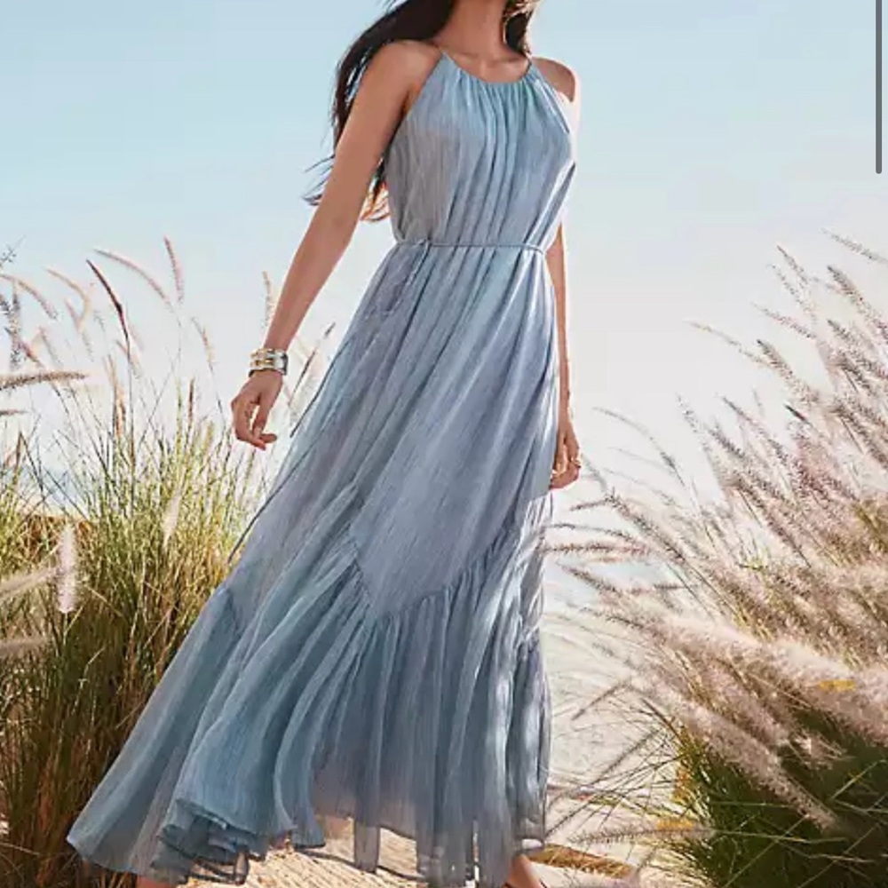 LOFT Sky Blue Halter Maxi Dress